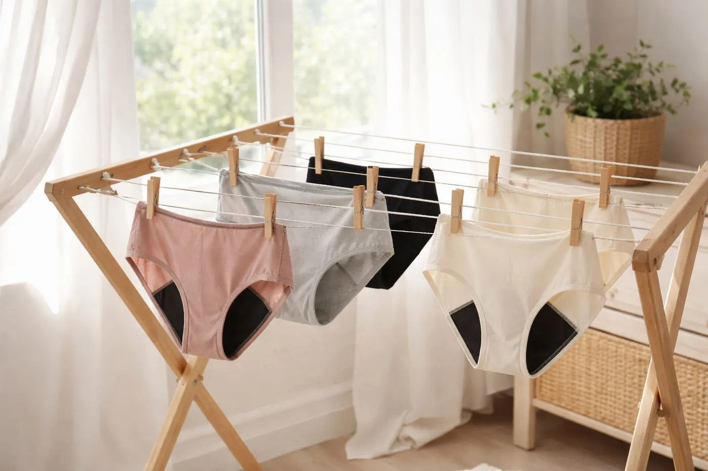Culottes menstruelles en train de sécher à l'air libre