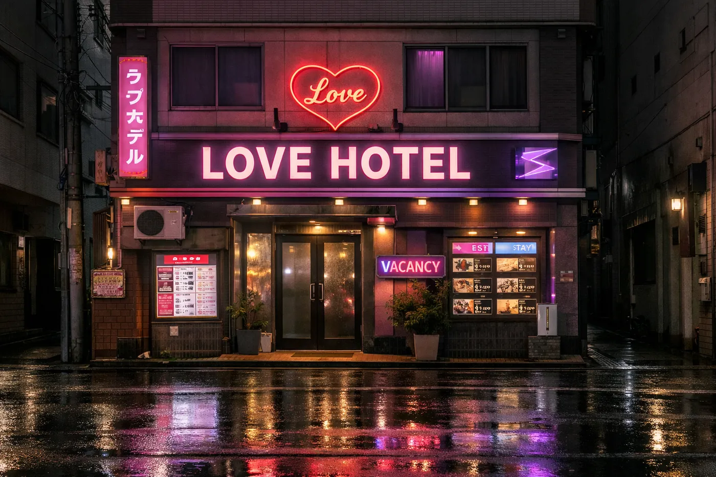 Bunte Fassade eines Love Hotels in Tokyo