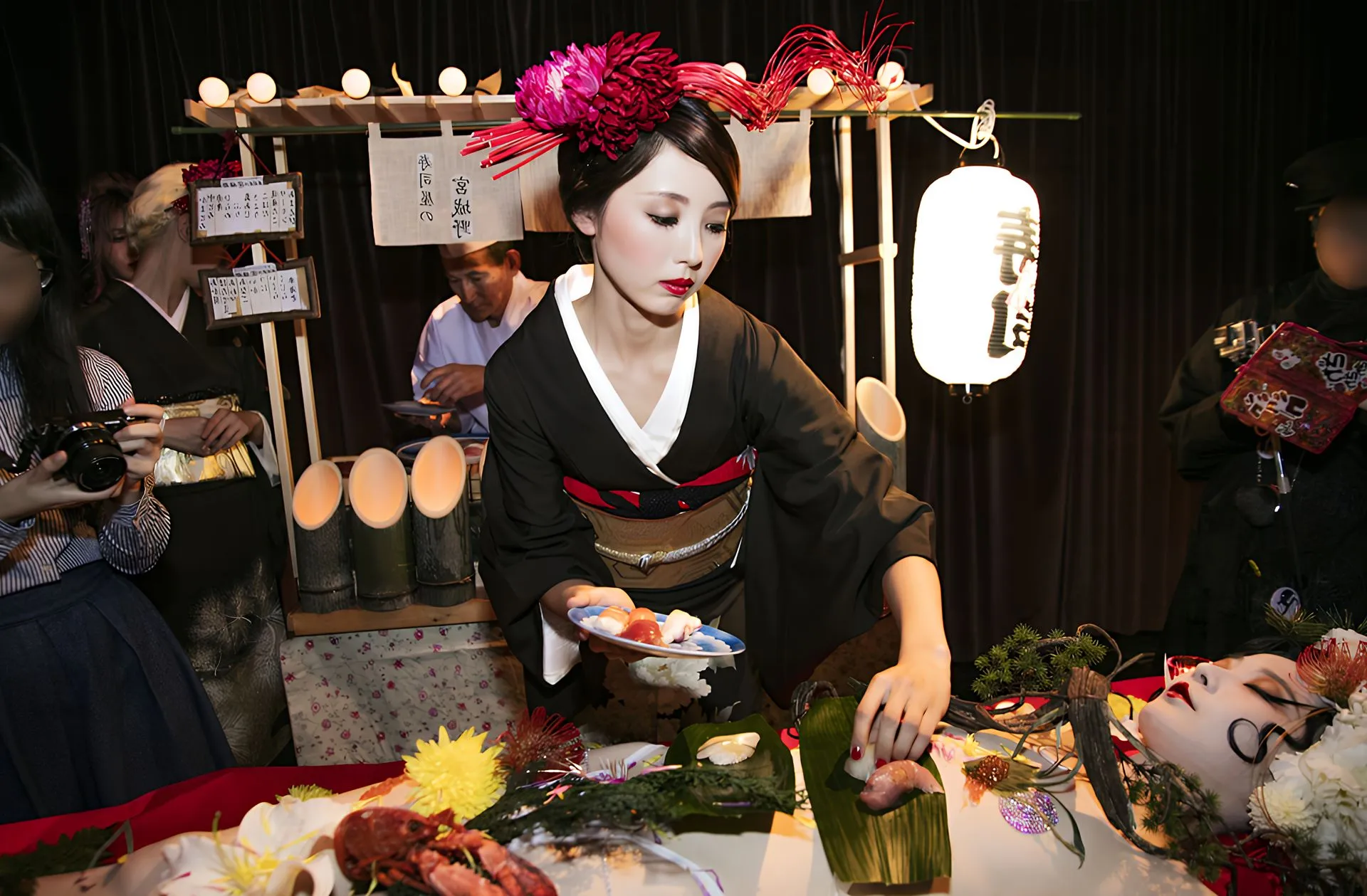Vorbereitung von Body-Sushi und Nyotaimori-Ritual